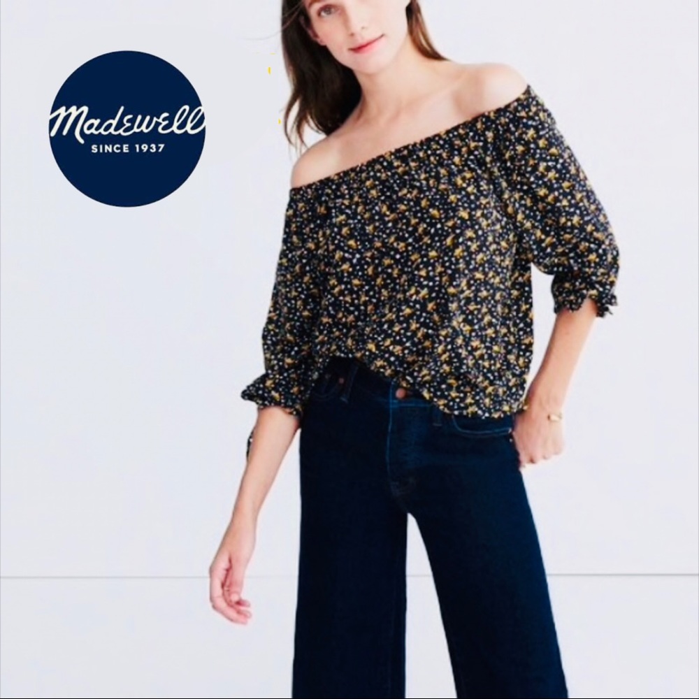 Like NEW Madewell Black Off Shoulder Silk Top
